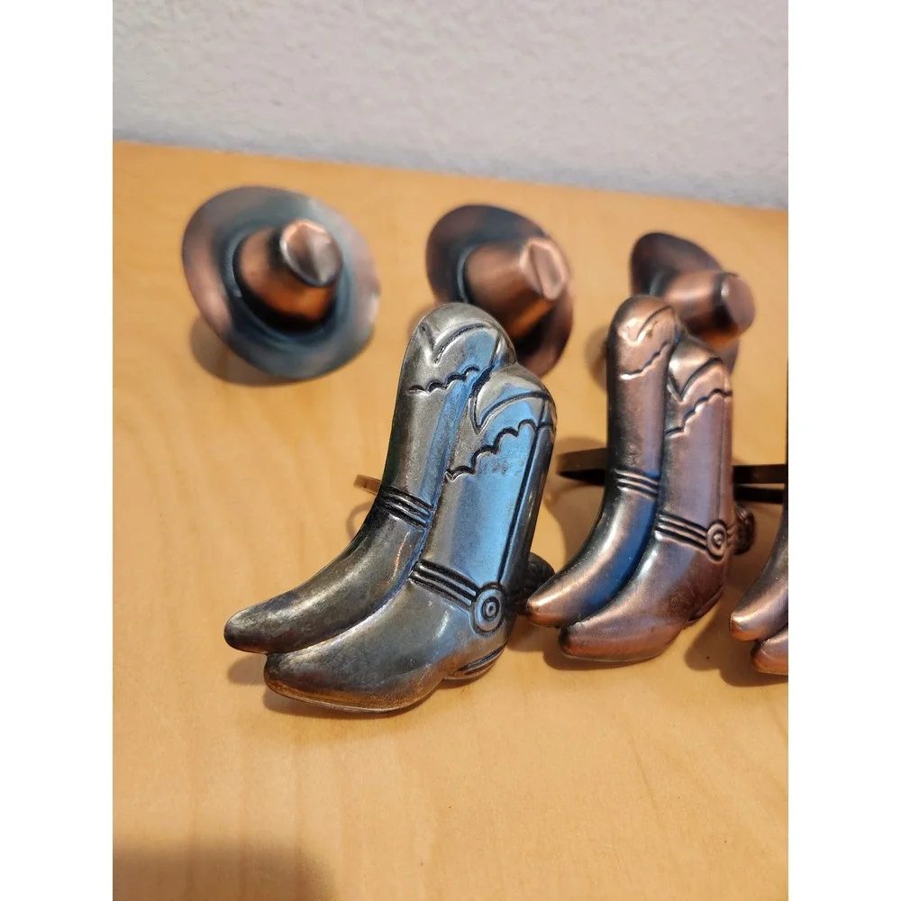 Vintage Cowboy Boot Napkin Rings Set Metal Copper Tone Western‎ Decor
